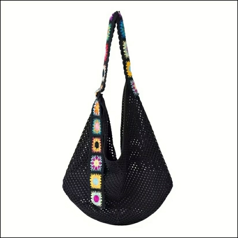 Knit Hobo Shoulder Bag w/ Crochet Strap (Multiple Colors Avail - Pick 1) - Picture 8 of 11